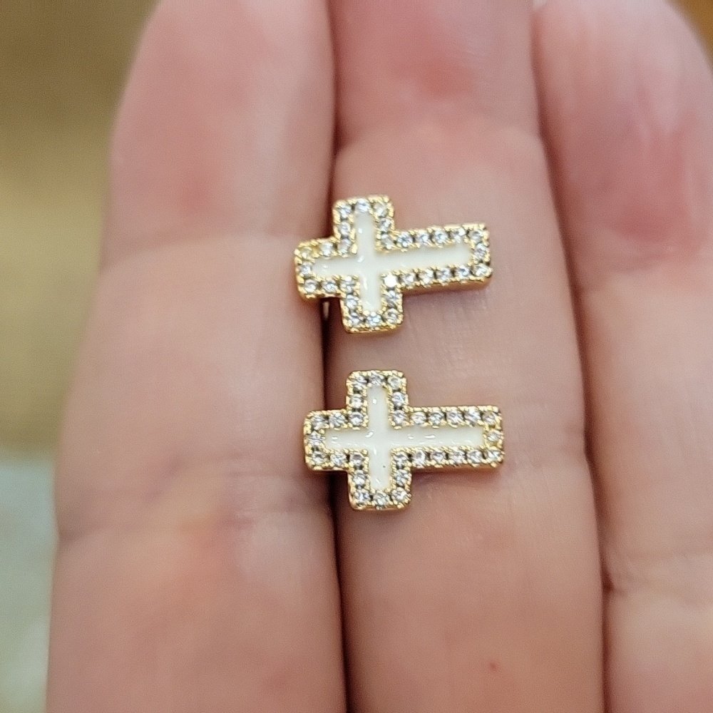 EASTER Gold Cross Stud Earrings, S925